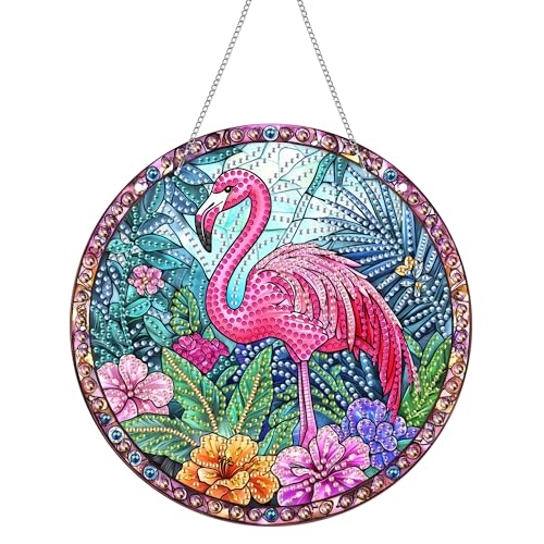 Hoobee Flamingo Diamond Painting Anhänger, Tier Diamond Painting Fensterbilder, 5D Diamant Painting mit Kette, Wandbehang Kits-Für Zuhause Wanddekoration Und Eingang Dekoration 20x20cm(Flamingo) von Hoobee