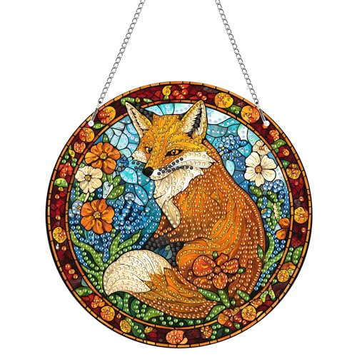 Hoobee Fuchs Diamond Painting Anhänger, Tier Diamond Painting Fensterbilder, 5D Diamant Painting mit Kette, Wandbehang Kits-Für Zuhause Wanddekoration Und Eingang Dekoration 20x20cm(Fuchs) von Hoobee