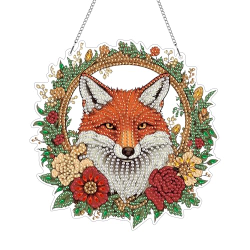Hoobee Fuchs Diamond Painting Anhänger, Tier Diamond Painting Fensterbilder, 5D Diamant Painting mit Kette, Wandbehang Kits-Für Zuhause Wanddekoration Und Eingang Dekoration 20x20cm(Fuchs) von Hoobee