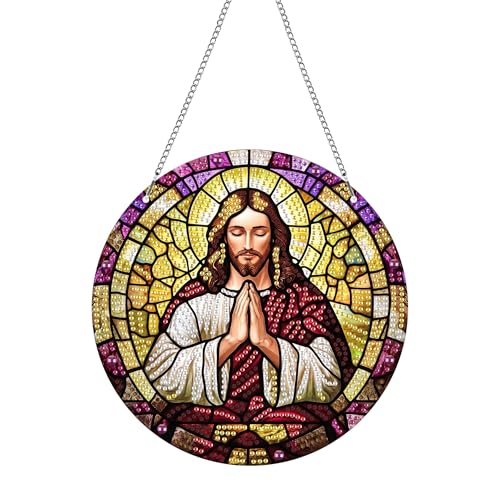 Hoobee Jesus Diamond Painting Anhänger, Religion Diamond Painting Fensterbilder, 5D Diamant Painting mit Kette, Wandbehang Kits-Für Zuhause Wanddekoration Und Eingang Dekoration 20x20cm(Jesus) von Hoobee