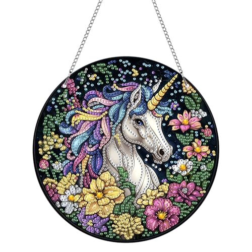 Hoobee Pferd Diamond Painting Anhänger, Tier Diamond Painting Fensterbilder, 5D Diamant Painting mit Kette, Wandbehang Kits-Für Zuhause Wanddekoration Und Eingang Dekoration 20x20cm(Pferd) von Hoobee