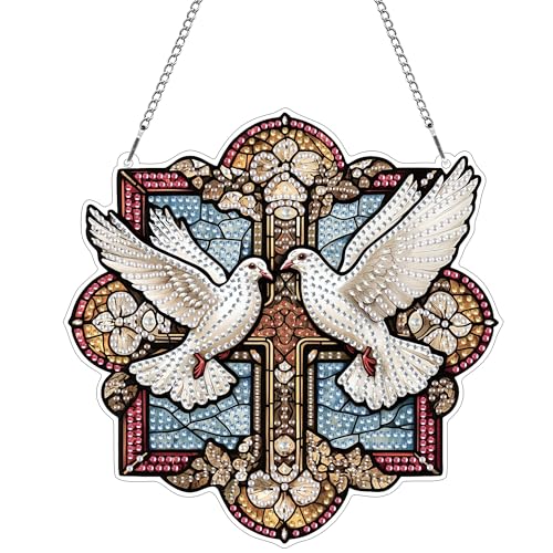 Hoobee kreuzen Diamond Painting Anhänger, Taube Diamond Painting Fensterbilder, 5D Diamant Painting mit Kette, Wandbehang Kits-Für Zuhause Wanddekoration Und Eingang Dekoration 20x20cm(kreuzen) von Hoobee