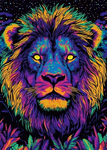 Diamond Painting Kinder Tier, Diamant Painting Bilder Löwe DIY Runden Steine Diamant Kunst Malerei Kits, 5D Mosaikherstellung Bastelset Erwachsene für Aesthetic Room Decor Geschenke 80x100 cm X4-897 von Hooixaag