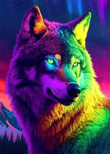 Diamond Painting Kinder Wolf, Diamant Painting Bilder Landschaft DIY Eckige Steine Diamant Kunst Malerei Kits, 5D Mosaikherstellung Bastelset Erwachsene für Aesthetic Room Decor 80x100 cm X4-959 von Hooixaag