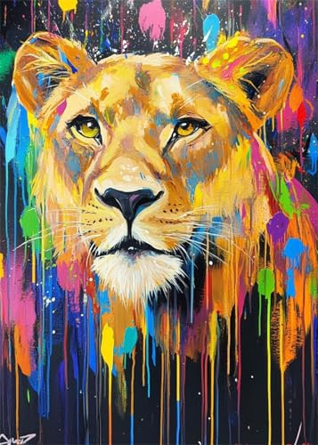 Diamond Painting Set Erwachsene Graffiti Diamant Painting Bilder Löwe DIY Runden Vollbohrer Diamant Malerei Stickerei Kreuzstich, 5D Mosaik Basteln Mädchen Geschenke Room Decor 80x100 cm X4-910 von Hooixaag