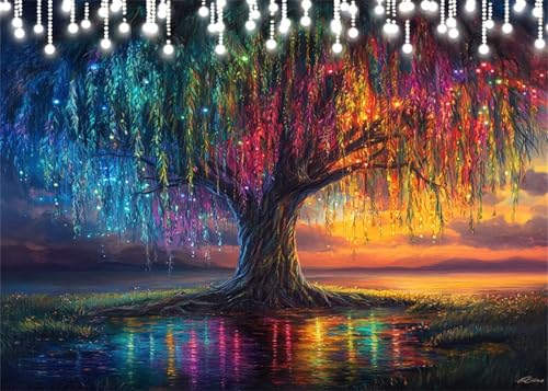 Diamond Painting Set für Erwachsene Bunt Diamant Painting Bilder Baum DIY Runden Vollbohrer Diamant Malerei Stickerei Kreuzstich, 5D Mosaik Basteln Mädchen Geschenke für Room Decor 80x100 cm X4-66 von Hooixaag