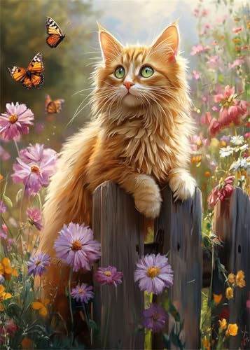 Diamond Painting Set für Erwachsene Garten Diamant Painting Bilder Katze DIY Runden Vollbohrer Diamant Malerei Stickerei Kreuzstich, 5D Mosaik Basteln Mädchen Geschenke für Room Decor 80x100 cm X4-974 von Hooixaag
