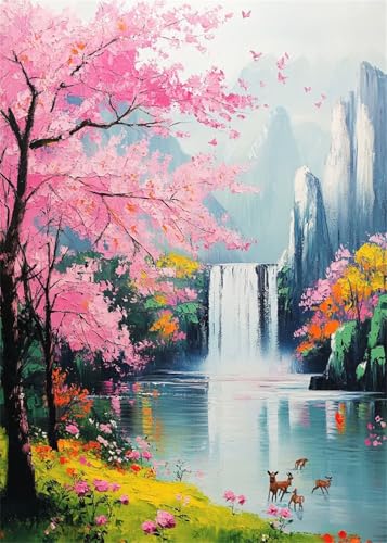 Diamond Painting Set für Erwachsene Kirschblüten Diamant Painting Bilder Fallen DIY Eckige Vollbohrer Diamant Malerei Stickerei Kreuzstich, 5D Mosaik Basteln Geschenke für Room Decor 80x100 cm X4-840 von Hooixaag