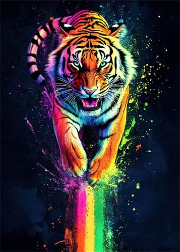 Diamond Painting Set für Erwachsene Tiger Diamant Painting Bilder Farbe DIY Eckige Vollbohrer Diamant Malerei Stickerei Kreuzstich, 5D Mosaik Basteln Mädchen Geschenke für Room Decor 80x100 cm X4-1024 von Hooixaag