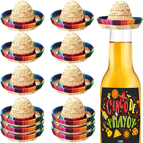 Hoolerry Mini-Mexikanische Sombrero-Flaschen, Hüte, mexikanischer Stroh, Fiesta, Bierflaschen, Hüte, Cinco de Mayo, Party-Dekoration (12 Stück) von Hoolerry