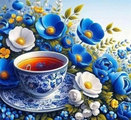 5D Blaue Blumen Diamond Painting Set,Diamant Painting Bilder DIY Tee Diamant Kunst Full Drill Kreuzstich Stickerei Bastelset Diamant Malerei für Home Wand Dekor Square Drill 70x70cm von Hoonjiin