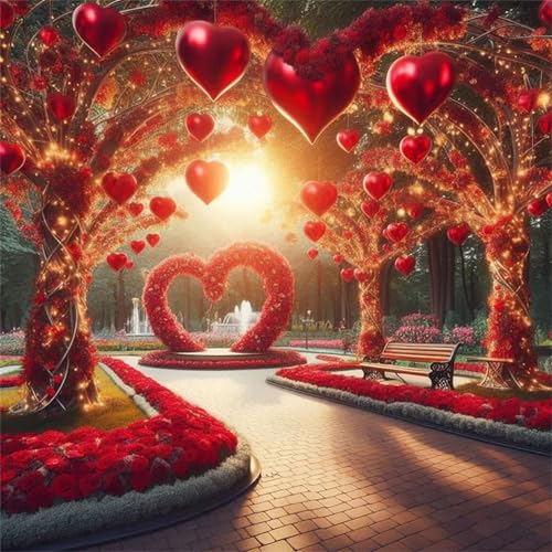 5D Rotes Herz Diamond Painting Set,Diamant Painting Bilder DIY Stuhl Diamant Kunst Full Drill Kreuzstich Stickerei Bastelset Diamant Malerei für Home Wand Dekor Round Drill 30x30cm von Hoonjiin