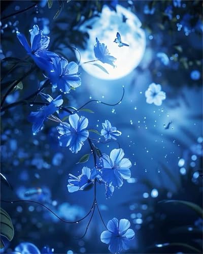 Blaue Nacht Malen Nach Zahlen Erwachsene, DIY Blume Handgemalt Ölgemälde Leinwand Set mit Pinseln und Acrylfarben, malen nach zahlen erwachsene set für Home Deko 60x90cm(ohne Rahmen) von Hoonjiin