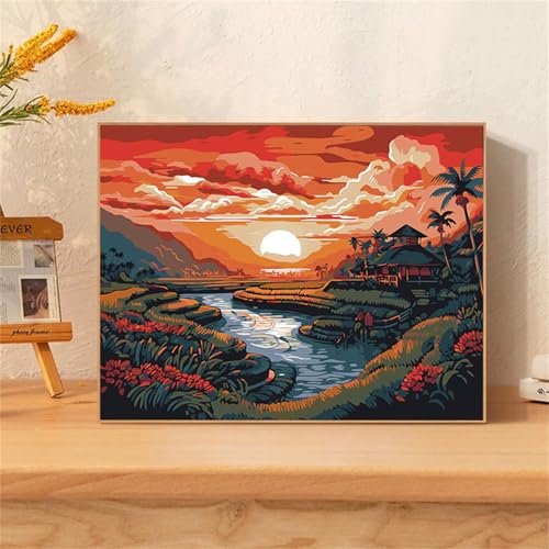 Dämmerungs-Szenerie Malen Nach Zahlen Erwachsene, DIY Bäume Handgemalt Ölgemälde Leinwand Set mit Pinseln und Acrylfarben, malen nach zahlen erwachsene set für Home Deko 20x30cm(ohne Rahmen) von Hoonjiin