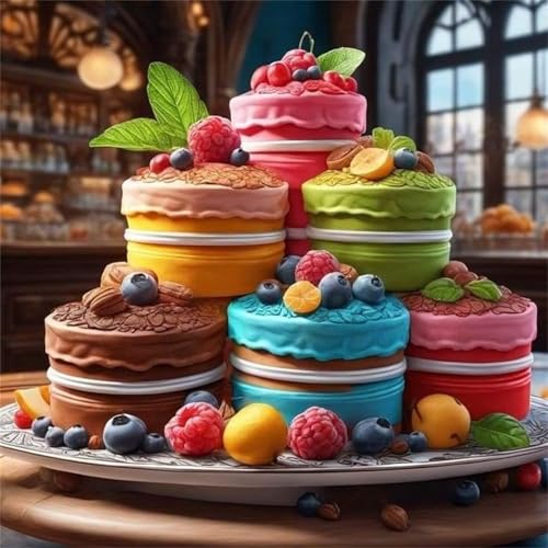 Diamond Art Painting DIY Cake Diamond Painting Kit for Adults,5D Fruit FullRound Drill Crystal Rhinestone Embroidery Diamond Dots Kits Home Decor Gifts 60x60cm von Hoonjiin