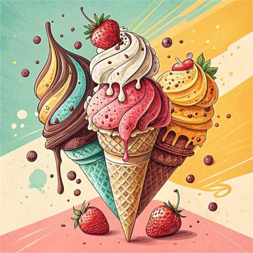Diamond Art Painting DIY Strawberries Diamond Painting Kit for Adults,5D Ice Cream FullSquare Drill Crystal Rhinestone Embroidery Diamond Dots Kits Home Decor Gifts 50x50cm von Hoonjiin
