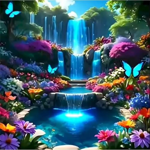 Diamond Painting Erwachsene,5D Wasserfälle Schmetterlinge Blumen Diamant Painting Bilder Anfänger,DIY Square Vollbohrer Diamanten Malerei Stickerei Set Kreuzstich Geschenke Home Wand Dekor 60x60cm von Hoonjiin