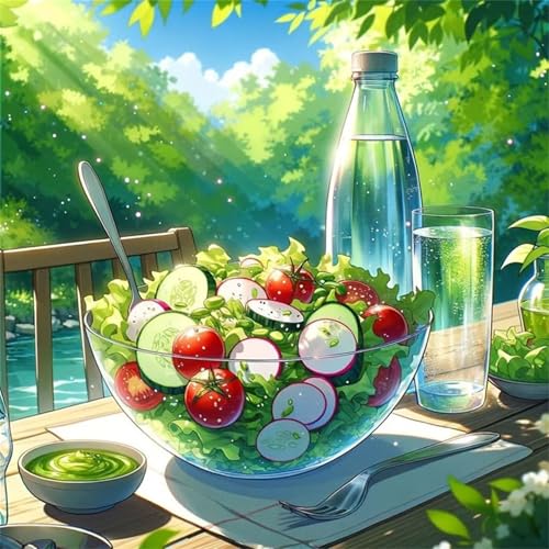 Diamond Painting Salat,5D Diamond Painting Erwachsene,DIY Wasserglas Diamant Painting Bilder Round Vollbohr Crystal Strass Stickerei Kunsthandwerk für Home Wand Dekoration 60x60cm von Hoonjiin