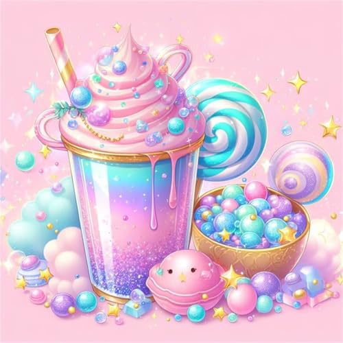 Diamond Painting Süßigkeiten,5D Diamond Painting Erwachsene,DIY Eiscreme Diamant Painting Bilder Round Vollbohr Crystal Strass Stickerei Kunsthandwerk für Home Wand Dekoration 60x60cm von Hoonjiin