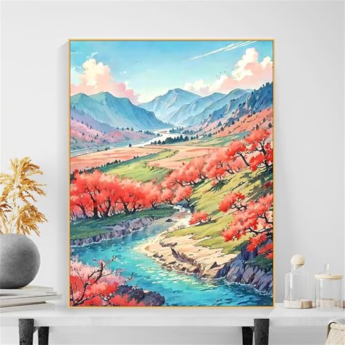 Einfaches Grünland Malen Nach Zahlen Erwachsene, DIY Szenerie Handgemalt Ölgemälde Leinwand Set mit Pinseln und Acrylfarben, malen nach zahlen erwachsene set für Home Deko 60x75cm(ohne Rahmen) von Hoonjiin