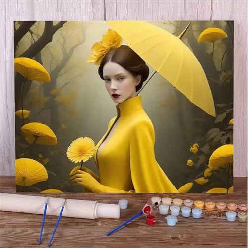 Hoonjiin Malen Nach Zahlen Erwachsene,DIY Frau Gelbe Blume Acrylfarbe Malen Nach Zahlen AnfäNger Set,60x75cm（Ohne Rahmen） von Hoonjiin