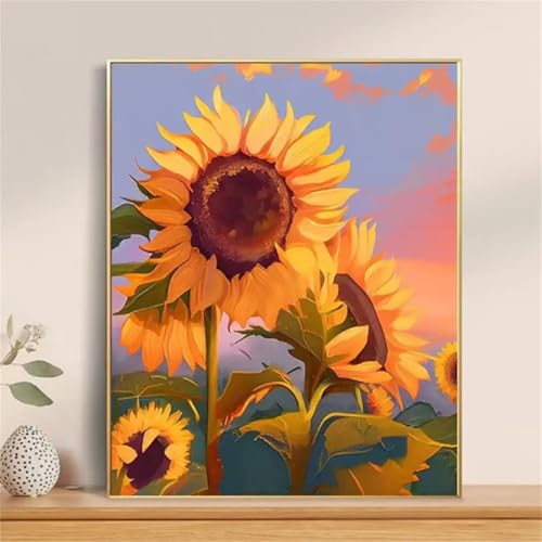 Hoonjiin Malen Nach Zahlen Erwachsene mit Rahmen Gelbes Blütenblatt, Paint by Numbers Adult DIY Ölgemälde Set, Pflanzen Acrylfarbe malen nach zahlen Leinwand set für Heimdekoration 8x12inch von Hoonjiin