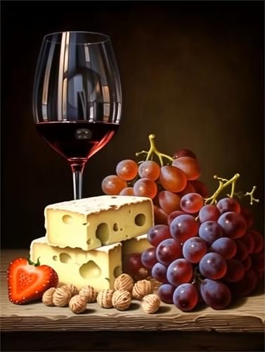 Hoonjiin Malen Nach Zahlen Erwachsene mit Rahmen Käse Obst, Paint by Numbers Adult DIY Ölgemälde Set, Erdnüsse Acrylfarbe malen nach zahlen Leinwand set für Heimdekoration 8x12inch von Hoonjiin