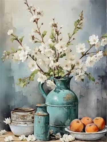 Hoonjiin Malen Nach Zahlen Erwachsene mit Rahmen Obstschale, Paint by Numbers Adult DIY Ölgemälde Set, Blume Acrylfarbe malen nach zahlen Leinwand set für Heimdekoration 24x30inch von Hoonjiin