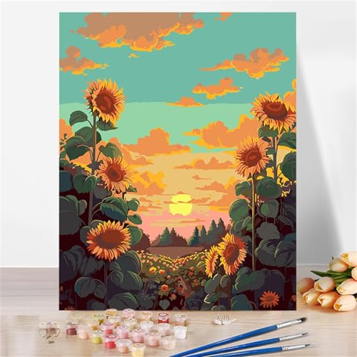 Hoonjiin Malen Nach Zahlen Erwachsene mit Rahmen Sonnenblumenblätter, Paint by Numbers Adult DIY Ölgemälde Set, Sonnenaufgang Acrylfarbe malen nach zahlen Leinwand set für Heimdekoration 12x16inch Hoonjiin Malen Nach Zahlen Erwachsene mit Rahmen Sonnenblumenblätter, Paint by Numbers Adult DIY Ölgemälde Set, Sonnenaufgang Acrylfarbe malen nach zahlen Leinwand set für Heimdekoration 12x16inch von Hoonjiin