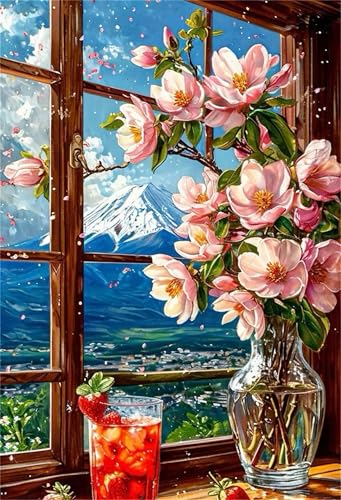 Hoonjiin Malen Nach Zahlen Erwachsene ohne Rahmen Blumenvase, Paint by Numbers Adult DIY Ölgemälde Set, Saft Acrylfarbe malen nach zahlen Leinwand set für Heimdekoration 16x20inch von Hoonjiin