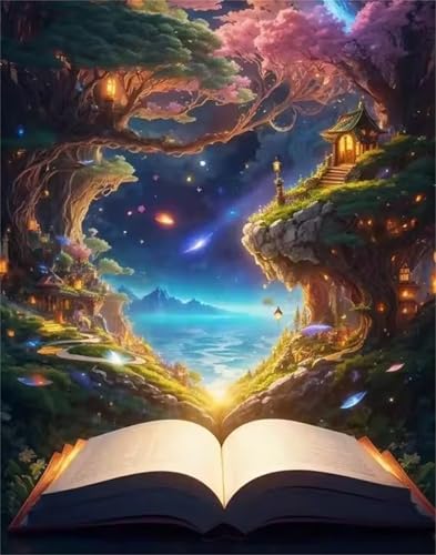 Hoonjiin Malen Nach Zahlen Erwachsene ohne Rahmen Fantasiewelt, Paint by Numbers Adult DIY Ölgemälde Set, Baum Acrylfarbe malen nach zahlen Leinwand set für Heimdekoration 18x24inch von Hoonjiin