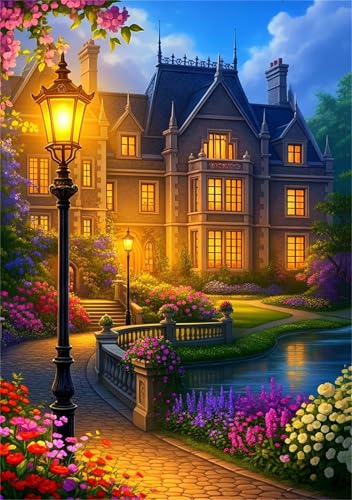 Hoonjiin Malen Nach Zahlen Erwachsene ohne Rahmen Stadtvilla, Paint by Numbers Adult DIY Ölgemälde Set, Garten Acrylfarbe malen nach zahlen Leinwand set für Heimdekoration 18x24inch von Hoonjiin
