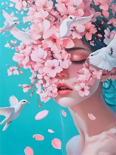 Hoonjiin Malen Nach Zahlen Erwachsene ohne Rahmen Taubenmädchen, Paint by Numbers Adult DIY Ölgemälde Set, Blume Acrylfarbe malen nach zahlen Leinwand set für Heimdekoration 20x26inch von Hoonjiin