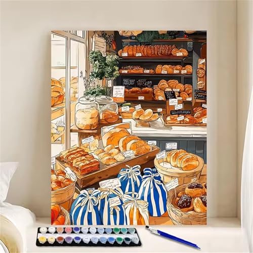 Hoonjiin Malen Nach Zahlen für Erwachsene mit Rahmen, DIY Brotladen Acrylfarbe Ölgemälde Set für erwachsene und anfänger, mit 3 - Pinseln malen nach zahlen Essen set für Wanddeko Geschenk 45x60cm Hoonjiin Malen Nach Zahlen für Erwachsene mit Rahmen, DIY Brotladen Acrylfarbe Ölgemälde Set für erwachsene und anfänger, mit 3 - Pinseln malen nach zahlen Essen set für Wanddeko Geschenk 45x60cm von Hoonjiin