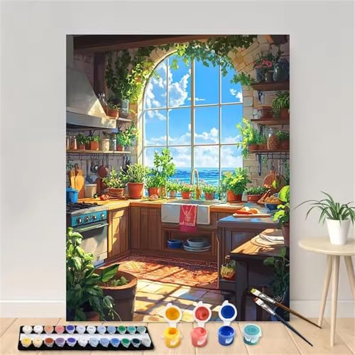 Hoonjiin Malen Nach Zahlen für Erwachsene mit Rahmen, DIY Meerblick Acrylfarbe Ölgemälde Set für erwachsene und anfänger, mit 3 - Pinseln malen nach zahlen Küche set für Wanddeko Geschenk 55x70cm Hoonjiin Malen Nach Zahlen für Erwachsene mit Rahmen, DIY Meerblick Acrylfarbe Ölgemälde Set für erwachsene und anfänger, mit 3 - Pinseln malen nach zahlen Küche set für Wanddeko Geschenk 55x70cm von Hoonjiin