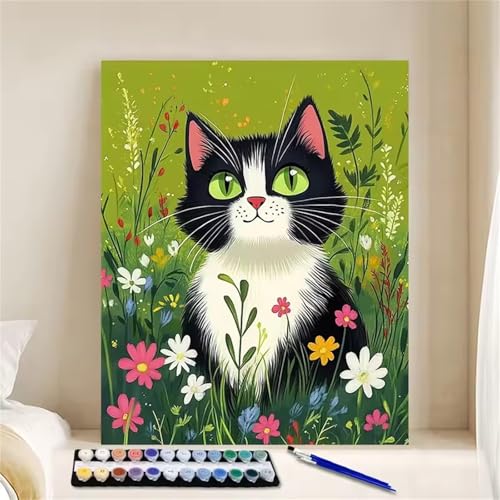 Hoonjiin Malen Nach Zahlen für Erwachsene ohne Rahmen, DIY Grünes Gras Acrylfarbe Ölgemälde Set für erwachsene und anfänger, mit 3 - Pinseln malen nach zahlen Katze set für Wanddeko Geschenk 30x40cm von Hoonjiin