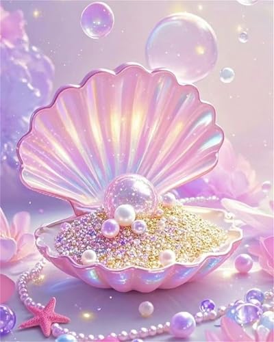 Hoonjiin Malen Nach Zahlen für Erwachsene ohne Rahmen, DIY Rosa Muschel Acrylfarbe Ölgemälde Set für erwachsene und anfänger, mit 3 - Pinseln malen nach zahlen Perle set für Wanddeko Geschenk 60x90cm von Hoonjiin