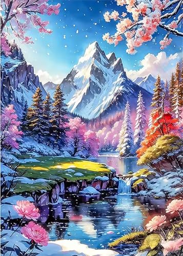 Hoonjiin Malen Nach Zahlen für Erwachsene ohne Rahmen, DIY Schneeberg Acrylfarbe Ölgemälde Set für erwachsene und anfänger, mit 3 - Pinseln malen nach zahlen Winter set für Wanddeko Geschenk 40x50cm von Hoonjiin
