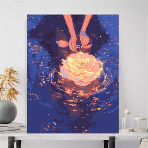Hoonjiin Malen Nach Zahlen für Erwachsene ohne Rahmen, DIY Teichblume Acrylfarbe Ölgemälde Set für erwachsene und anfänger, mit 3 - Pinseln malen nach zahlen Regen set für Wanddeko Geschenk 20x30cm von Hoonjiin