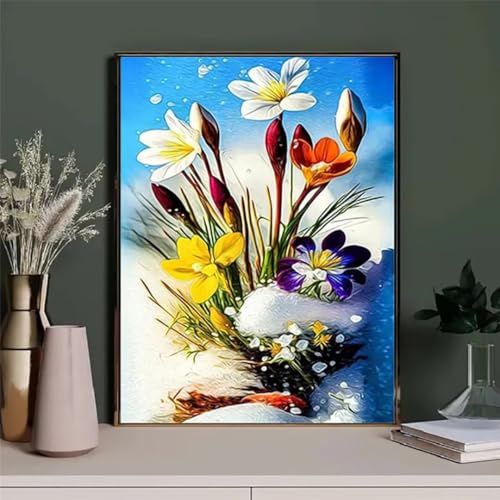 Hoonjiin Verschneite Landschaft Diamond Painting,5D DIY Lilienblüten Diamant Painting Bilder,Diamond Painting Set für Erwachsene,für Geschenk Zuhause Wanddekoration Square Drill - 50x80cm von Hoonjiin