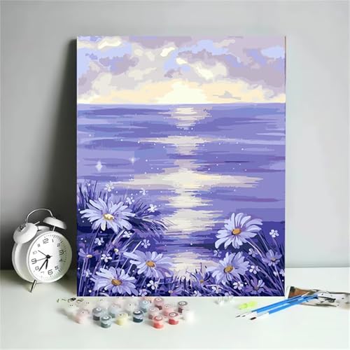 Lila Romantik Malen Nach Zahlen Erwachsene, DIY Meer Handgemalt Ölgemälde Leinwand Set mit Pinseln und Acrylfarben, malen nach zahlen erwachsene set für Home Deko 20x30cm(ohne Rahmen) von Hoonjiin