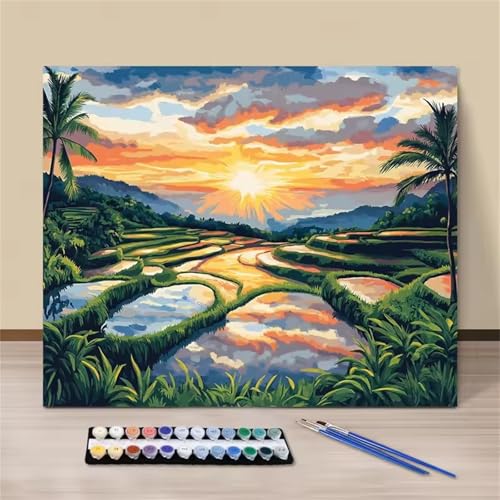 Malen Nach Zahlen für Erwachsene mit Rahmen, DIY Terrassenfelder Acrylfarbe Ölgemälde Set für erwachsene und anfänger, mit 3 - Pinseln malen nach zahlen Sonne set für Wanddeko Geschenk 50x65cm Malen Nach Zahlen für Erwachsene mit Rahmen, DIY Terrassenfelder Acrylfarbe Ölgemälde Set für erwachsene und anfänger, mit 3 - Pinseln malen nach zahlen Sonne set für Wanddeko Geschenk 50x65cm von Hoonjiin
