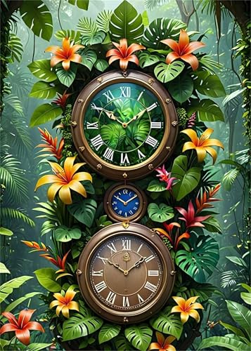 Malen Nach Zahlen für Erwachsene mit Rahmen, DIY Tropische Pflanze Acrylfarbe Ölgemälde Set für erwachsene und anfänger, mit 3 - Pinseln malen nach zahlen Uhr set für Wanddeko Geschenk 55x70cm von Hoonjiin