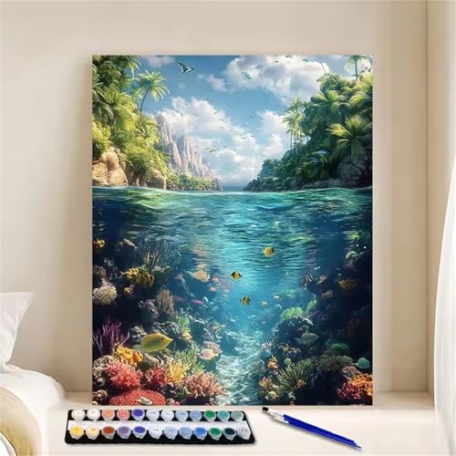 Malen Nach Zahlen für Erwachsene mit Rahmen, DIY Tropisches Meer Acrylfarbe Ölgemälde Set für erwachsene und anfänger, mit 3 - Pinseln malen nach zahlen Koralle set für Wanddeko Geschenk 60x90cm Malen Nach Zahlen für Erwachsene mit Rahmen, DIY Tropisches Meer Acrylfarbe Ölgemälde Set für erwachsene und anfänger, mit 3 - Pinseln malen nach zahlen Koralle set für Wanddeko Geschenk 60x90cm von Hoonjiin