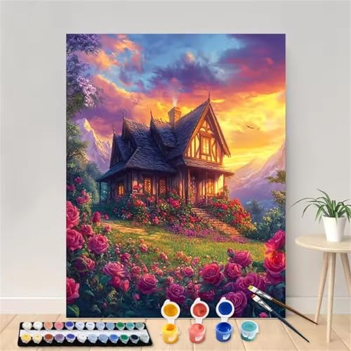 Malen Nach Zahlen für Erwachsene mit Rahmen, DIY Villa Rose Acrylfarbe Ölgemälde Set für erwachsene und anfänger, mit 3 - Pinseln malen nach zahlen Sonnenuntergang set für Wanddeko Geschenk 45x60cm Malen Nach Zahlen für Erwachsene mit Rahmen, DIY Villa Rose Acrylfarbe Ölgemälde Set für erwachsene und anfänger, mit 3 - Pinseln malen nach zahlen Sonnenuntergang set für Wanddeko Geschenk 45x60cm von Hoonjiin