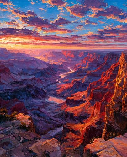Malen Nach Zahlen für Erwachsene ohne Rahmen, DIY Durchgehender Canyon Acrylfarbe Ölgemälde Set für erwachsene und anfänger, mit 3 - Pinseln malen nach zahlen Sonnenuntergang set für Wanddeko 55x70cm von Hoonjiin