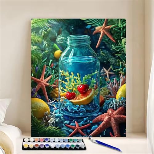 Malen Nach Zahlen für Erwachsene ohne Rahmen, DIY Frucht-Seestern Acrylfarbe Ölgemälde Set für erwachsene und anfänger, mit 3 - Pinseln malen nach zahlen Pflanze set für Wanddeko Geschenk 30x40cm von Hoonjiin