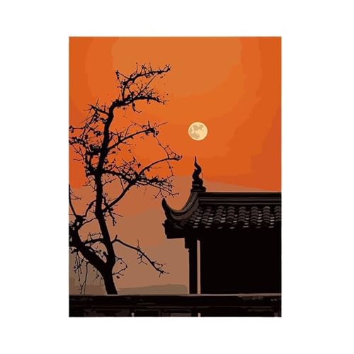 Malen Nach Zahlen für Erwachsene ohne Rahmen, DIY Malerisches Haus Acrylfarbe Ölgemälde Set für erwachsene und anfänger, mit 3 - Pinseln malen nach zahlen Mond set für Wanddeko Geschenk 20x30cm von Hoonjiin