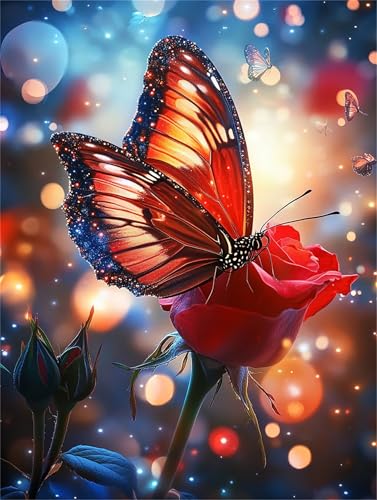 Malen Nach Zahlen für Erwachsene ohne Rahmen, DIY Schmetterling Rose Acrylfarbe Ölgemälde Set für erwachsene und anfänger, mit 3 - Pinseln malen nach zahlen Blumen set für Wanddeko Geschenk 20x30cm von Hoonjiin