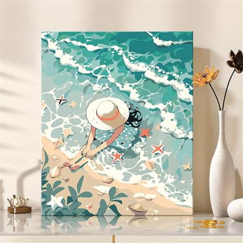 Malen Nach Zahlen für Erwachsene ohne Rahmen, DIY Strandmädchen Acrylfarbe Ölgemälde Set für erwachsene und anfänger, mit 3 - Pinseln malen nach zahlen Sommer set für Wanddeko Geschenk 40x50cm Malen Nach Zahlen für Erwachsene ohne Rahmen, DIY Strandmädchen Acrylfarbe Ölgemälde Set für erwachsene und anfänger, mit 3 - Pinseln malen nach zahlen Sommer set für Wanddeko Geschenk 40x50cm von Hoonjiin